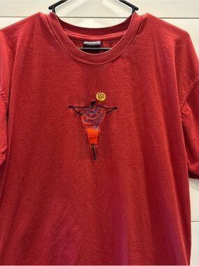 Men's Red Short Sleeve Embroidered Warrior Motif